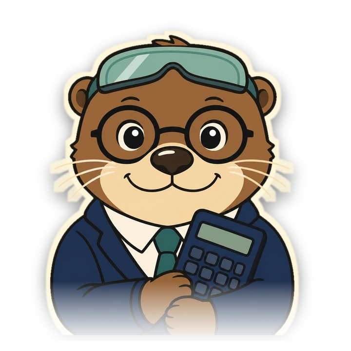 Cast, the sea otter accountant holding a calculator